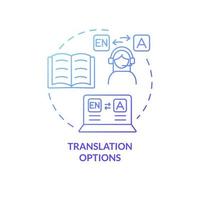 opción de traducción icono de concepto de degradado azul. Las plataformas de aprendizaje electrónico presentan una ilustración de línea delgada de idea abstracta. dibujo de contorno aislado. trazo editable. roboto-medium, innumerables fuentes pro-bold utilizadas vector