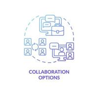 Collaboration options blue gradient concept icon. Elearning platform features abstract idea thin line illustration. Isolated outline drawing. Editable stroke. Roboto-Medium, Myriad Pro-Bold fonts used vector
