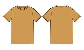 Short Sleeve Basic T shirt Technical Fashion Flat Sketch Vector Illustration Yellow Color Template Front and Back Views Isolated On white Background.