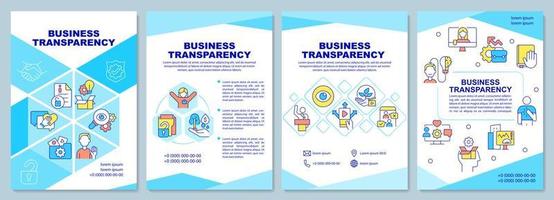 Business transparency blue brochure template. Open company. Booklet print design with linear icons. Vector layouts for presentation, annual reports, ads. Arial-Black, Myriad Pro-Regular fonts used