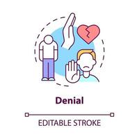 Denial concept icon. Relationship ending. Stage of divorce abstract idea thin line illustration. Isolated outline drawing. Editable stroke. Roboto-Medium, Myriad Pro-Bold fonts used vector