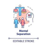 Mental separation concept icon. Problem in relationship. Marriage breakdown abstract idea thin line illustration. Isolated outline drawing. Editable stroke. Roboto-Medium, Myriad Pro-Bold fonts used vector