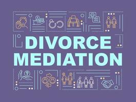 Divorce settlement word concepts purple banner. Separation legal support. Infographics with linear icons on background. Isolated typography. Vector color illustration with text. Arial-Black font used