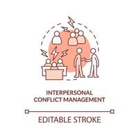 Interpersonal conflict management red concept icon. Skills for HR abstract idea thin line illustration. Isolated outline drawing. Editable stroke. Roboto-Medium, Myriad Pro-Bold fonts used vector