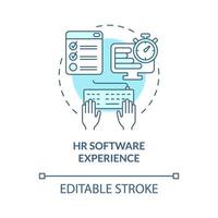 HR software experience turquoise concept icon. Skills for human resources abstract idea thin line illustration. Isolated outline drawing. Editable stroke. Roboto-Medium, Myriad Pro-Bold fonts used