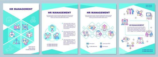 HR management brochure template. Recruitment process. Booklet print design with linear icons. Vector layouts for presentation, annual reports, ads. Arial-Black, Myriad Pro-Regular fonts used