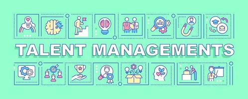 Talent managements word concepts green banner. Hiring people. Infographics with linear icons on background. Isolated typography. Vector color illustration with text. Arial-Black font used