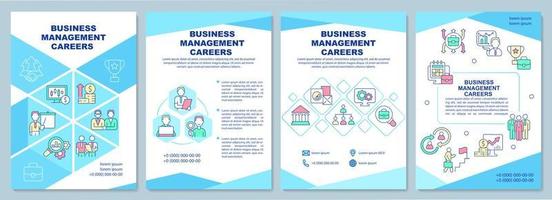 Business management careers brochure template. Booklet print design with linear icons. Vector layouts for presentation, annual reports, ads. Arial-Black, Myriad Pro-Regular fonts used