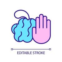 Avoid scrubbing skin with washcloth RGB color icon. Health care. Skincare routine procedure. Isolated vector illustration. Simple filled line drawing. Editable stroke. Arial font used