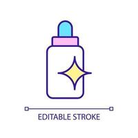 Bottle of cosmetic product RGB color icon. Cosmetological procedure. Skin health remedy. Skincare routine. Isolated vector illustration. Simple filled line drawing. Editable stroke. Arial font used