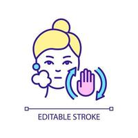 Avoid face overwashing RGB color icon. Hygiene and skin damage. Skincare routine and beauty. Isolated vector illustration. Simple filled line drawing. Editable stroke. Arial font used