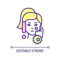 Avoid face touching RGB color icon. Prevent infection spreading. Skincare routine. Beauty and health. Isolated vector illustration. Simple filled line drawing. Editable stroke. Arial font used