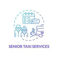 icono de concepto de gradiente azul de servicio de taxi para personas mayores. configurar la ilustración de línea delgada de idea abstracta de negocio de entrega y envío. dibujo de contorno aislado. roboto-medium, innumerables fuentes pro-bold utilizadas vector