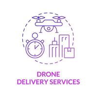 Drone delivery services purple gradient concept icon. Shipping technology and devices abstract idea thin line illustration. Isolated outline drawing. Roboto-Medium, Myriad Pro-Bold fonts used vector