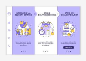 Courier business onboarding template. Logistics and shipping service. Responsive mobile website with linear concept icons. Web page walkthrough 3 step screens. Lato-Bold, Regular fonts used vector