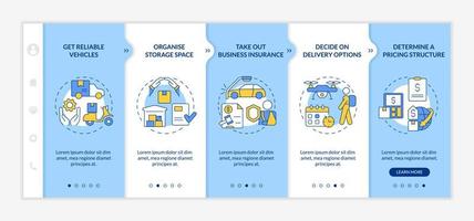 How to start courier business onboarding template. Delivery company. Responsive mobile website with linear concept icons. Web page walkthrough 4 step screens. Lato-Bold, Regular fonts used vector