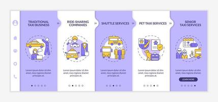 Taxi business types onboarding template. Transportation service. Responsive mobile website with linear concept icons. Web page walkthrough 4 step screens. Lato-Bold, Regular fonts used vector