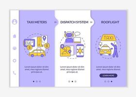 Equipment for taxi business onboarding template. Car ride service. Responsive mobile website with linear concept icons. Web page walkthrough 3 step screens. Lato-Bold, Regular fonts used vector