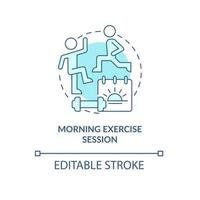 Morning exercise session turquoise concept icon. Active day starting abstract idea thin line illustration. Isolated outline drawing. Editable stroke. Roboto-Medium, Myriad Pro-Bold fonts used vector