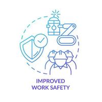 Improved work safety blue gradient concept icon. Industrial automation abstract idea thin line illustration. Isolated outline drawing. Editable stroke. Roboto-Medium, Myriad Pro-Bold fonts used
