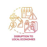 Disruption to local economies red gradient concept icon. Automation abstract idea thin line illustration. Isolated outline drawing. Editable stroke. Roboto-Medium, Myriad Pro-Bold fonts used vector