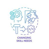 Changing skill needs blue gradient concept icon. Automation disadvantages abstract idea thin line illustration. Isolated outline drawing. Editable stroke. Roboto-Medium, Myriad Pro-Bold fonts used vector