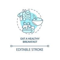 Eat healthy breakfast turquoise concept icon. Daily habit. Food for wellness abstract idea thin line illustration. Isolated outline drawing. Editable stroke. Roboto-Medium, Myriad Pro-Bold fonts used vector