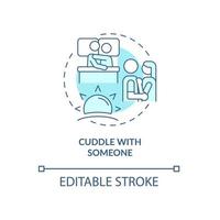Cuddle with someone turquoise concept icon. Love and care. Morning routine abstract idea thin line illustration. Isolated outline drawing. Editable stroke. Roboto-Medium, Myriad Pro-Bold fonts used vector