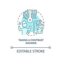 Taking contrast shower turquoise concept icon. Hygiene and healthcare routine abstract idea thin line illustration. Isolated outline drawing. Editable stroke. Roboto-Medium, Myriad Pro-Bold fonts used vector