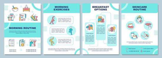 Morning routine mint brochure template. Healthy life tips. Booklet print design with linear icons. Vector layouts for presentation, annual reports, ads. Arial-Black, Myriad Pro-Regular fonts used