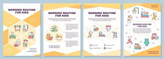 Morning routine for kids yellow brochure template. Day start. Booklet print design with linear icons. Vector layouts for presentation, annual reports, ads. Arial-Black, Myriad Pro-Regular fonts used