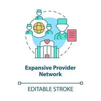 Expansive provider network concept icon. Corporate insurance abstract idea thin line illustration. Isolated outline drawing. Editable stroke. Roboto-Medium, Myriad Pro-Bold fonts used vector