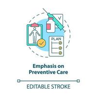 Emphasis on preventive care concept icon. Corporate insurance abstract idea thin line illustration. Isolated outline drawing. Editable stroke. Roboto-Medium, Myriad Pro-Bold fonts used vector