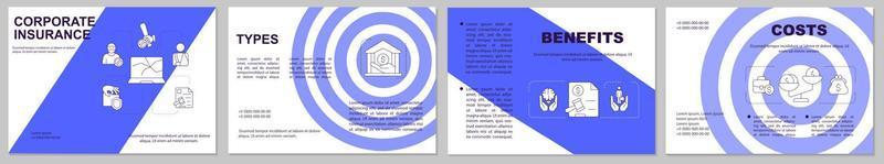 Corporate insurance blue brochure template. Coverage. Booklet print design with linear icons. Vector layouts for presentation, annual reports, ads. Arial, Myriad Pro-Regular fonts used