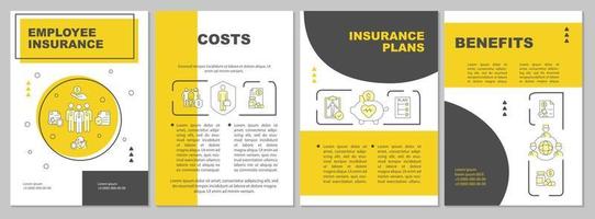 Employee insurance yellow brochure template. Guarantee. Booklet print design with linear icons. Vector layouts for presentation, annual reports, ads. Arial, Myriad Pro-Regular fonts used