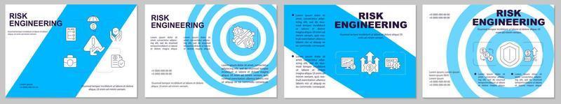 Risk engineering blue brochure template. Coverage safety. Booklet print design with linear icons. Vector layouts for presentation, annual reports, ads. Arial, Myriad Pro-Regular fonts used