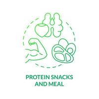 Protein snacks and meal green gradient concept icon. Fitness nutrition and supplements abstract idea thin line illustration. Isolated outline drawing. Roboto-Medium, Myriad Pro-Bold fonts used vector