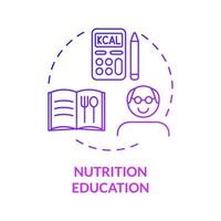 Nutrition education purple gradient concept icon. Choosing dietary food products abstract idea thin line illustration. Isolated outline drawing. Roboto-Medium, Myriad Pro-Bold fonts used vector