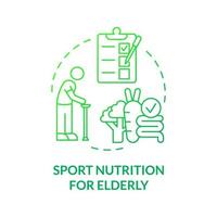 Sport nutrition for elderly green gradient concept icon. Healthcare and wellbeing abstract idea thin line illustration. Isolated outline drawing. Roboto-Medium, Myriad Pro-Bold fonts used vector