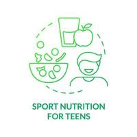 Sport nutrition for teens green gradient concept icon. Balanced ration for training abstract idea thin line illustration. Isolated outline drawing. Roboto-Medium, Myriad Pro-Bold fonts used vector