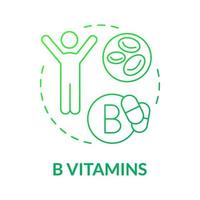 B vitamins green gradient concept icon. Supplements for wellness and fitness abstract idea thin line illustration. Isolated outline drawing. Roboto-Medium, Myriad Pro-Bold fonts used vector