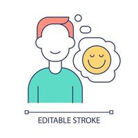 Positive thinking RGB color icon. Man and smiling face. Healthy mental state and life balance. Isolated vector illustration. Simple filled line drawing. Editable stroke. Arial font used