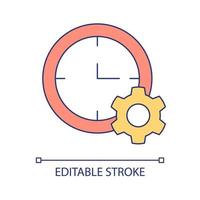 Clock and gear RGB color icon. Time management instrument. Controlling business tasks time. Isolated vector illustration. Simple filled line drawing. Editable stroke. Arial font used