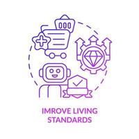 Improve living standards purple gradient concept icon. Impact of automation abstract idea thin line illustration. Isolated outline drawing. Editable stroke. Roboto-Medium, Myriad Pro-Bold fonts used vector