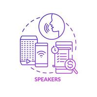 Speakers purple gradient concept icon. App for voice control. Automation abstract idea thin line illustration. Isolated outline drawing. Editable stroke. Roboto-Medium, Myriad Pro-Bold fonts used vector