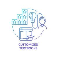 Customized textbooks blue gradient concept icon. Automated education abstract idea thin line illustration. Isolated outline drawing. Editable stroke. Roboto-Medium, Myriad Pro-Bold fonts used vector