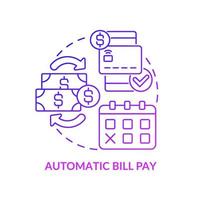 Automatic bill pay purple gradient concept icon. Automated banking systems abstract idea thin line illustration. Isolated outline drawing. Editable stroke. Roboto-Medium, Myriad Pro-Bold fonts used vector