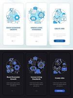 impacto de automatización positivo noche, pantalla de aplicación móvil de incorporación de día. tutorial 3 pasos páginas de instrucciones gráficas con conceptos lineales. interfaz de usuario, ux, plantilla de interfaz gráfica de usuario. innumerables fuentes pro-negrita y regulares utilizadas vector