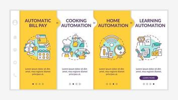 Everyday life automation yellow and white onboarding template. Responsive mobile website with linear concept icons. Web page walkthrough 4 step screens. Lato-Bold, Regular fonts used vector