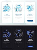 tipos de automatización modo día y noche incorporando la pantalla de la aplicación móvil. tutorial 3 pasos páginas de instrucciones gráficas con conceptos lineales. interfaz de usuario, ux, plantilla de interfaz gráfica de usuario. innumerables fuentes pro-negrita y regulares utilizadas vector